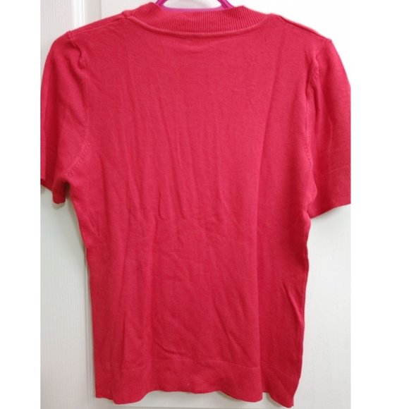 KNITTED BRIGHT RED SHORT SLEVE SHIRT - Picture 3 of 9